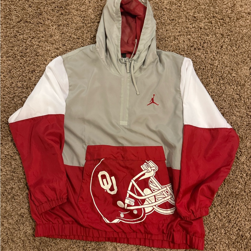 Oklahoma Sooners Jordan Red and Gray Hooded Windbreaker